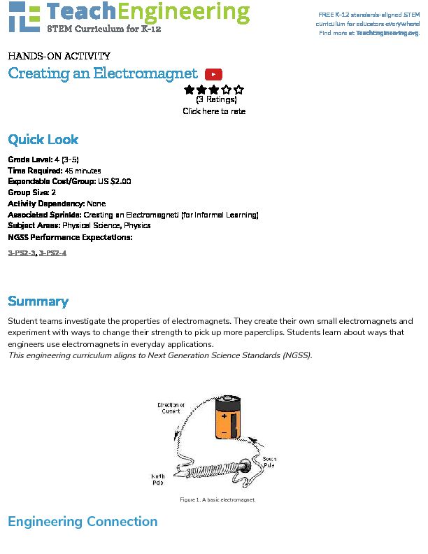 Build an Electromagnet Lesson Plan (pdf) - STEM Library Lab