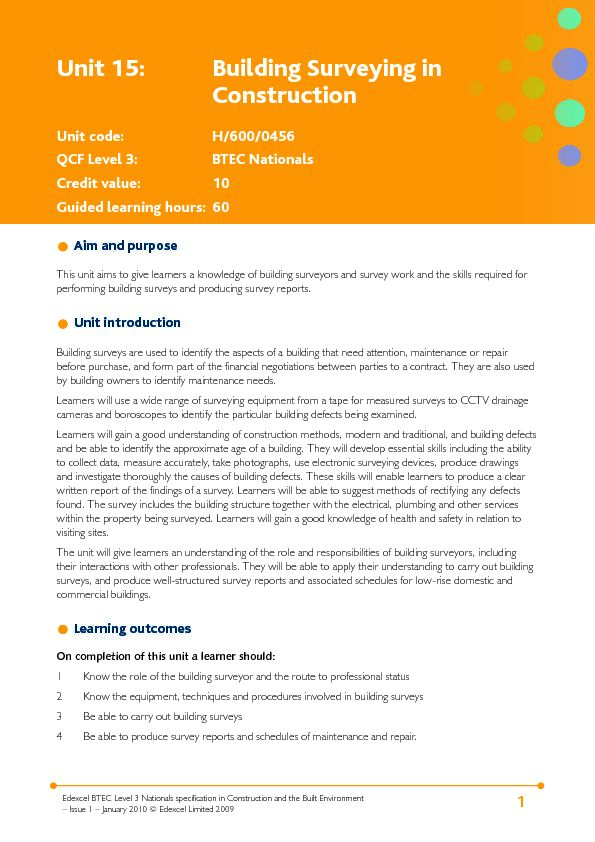 Unit 15: Building Surveying in Construction  Pearson qualifications