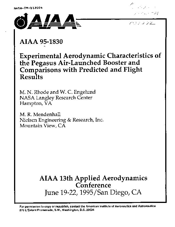[PDF] AIAA 95-1830 Experimental Aerodynamic Characteristics of the