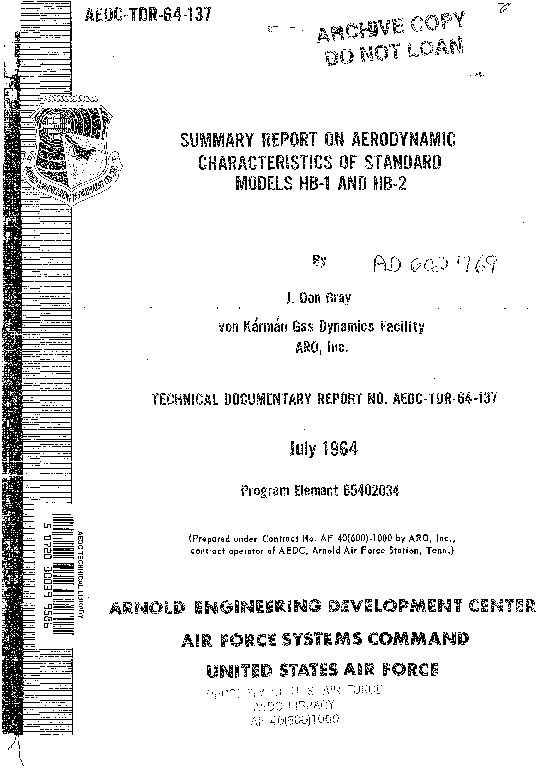 [PDF] aedc  tdr  64-137 summary report on aerodynamic characteristics