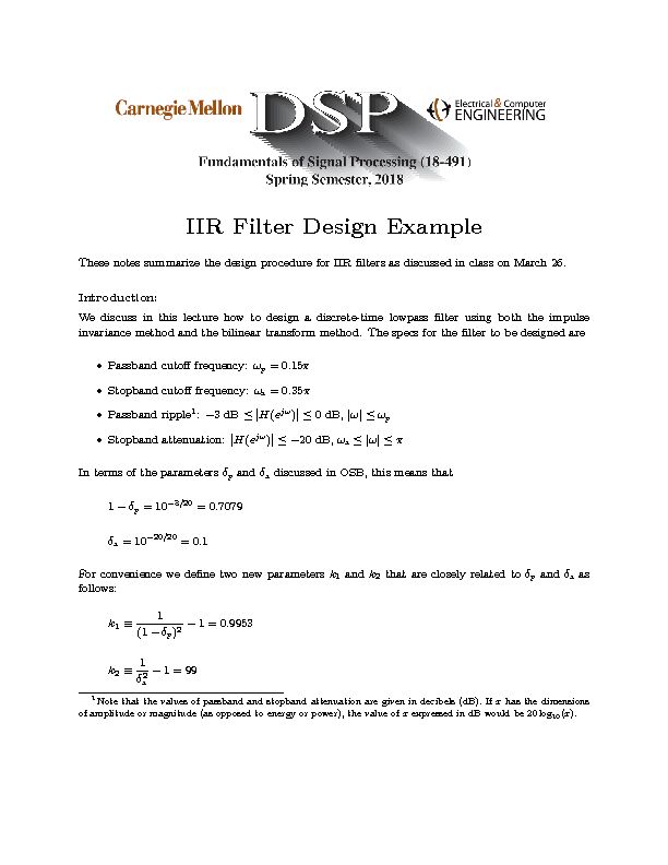 [PDF] IIR Filter Design Example