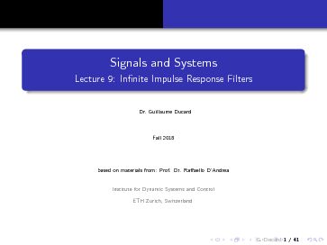 [PDF] Signals and Systems - Lecture 9: Infinite Impulse Response Filters