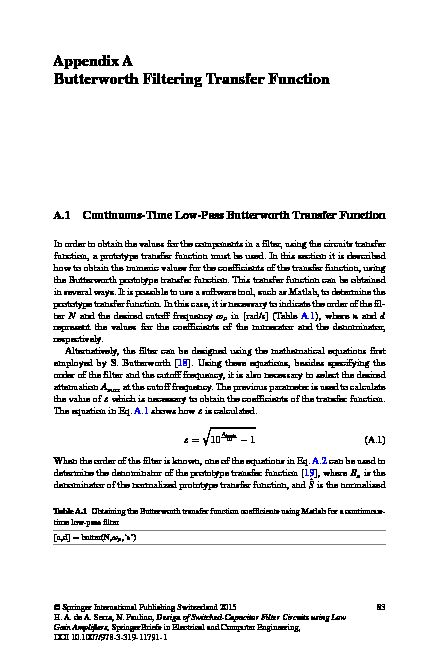 Appendix A Butterworth Filtering Transfer Function - Springer