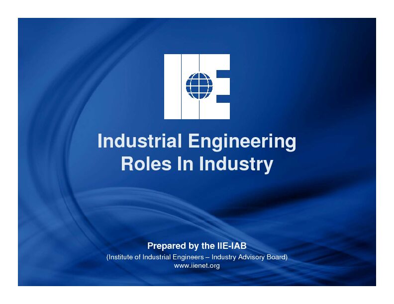 [PDF] Industrial Engineering Roles In Industry - Institute of Industrial and