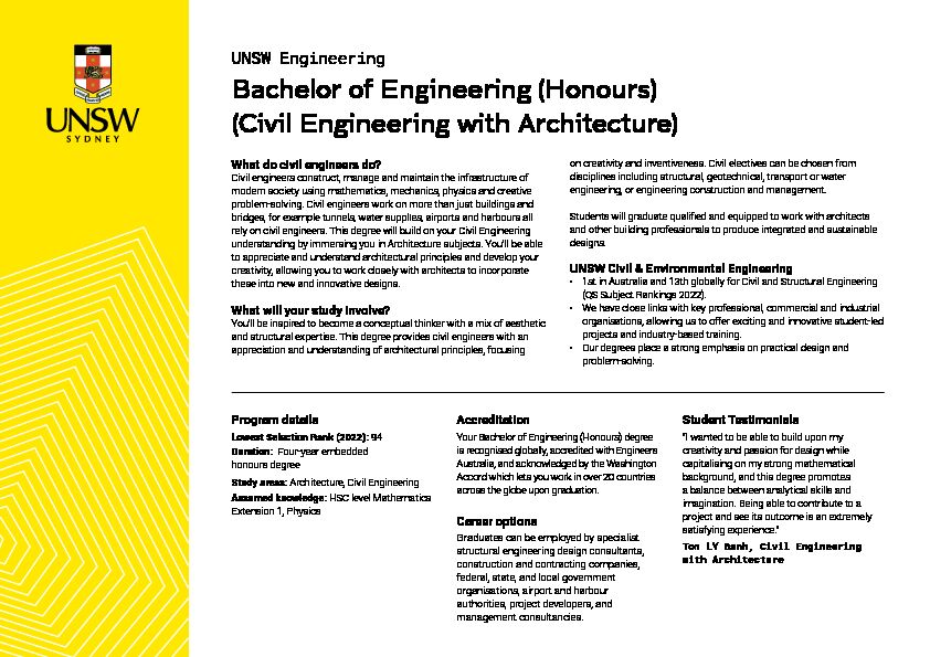 [PDF] Bachelor of Engineering (Honours) (Civil Engineering with