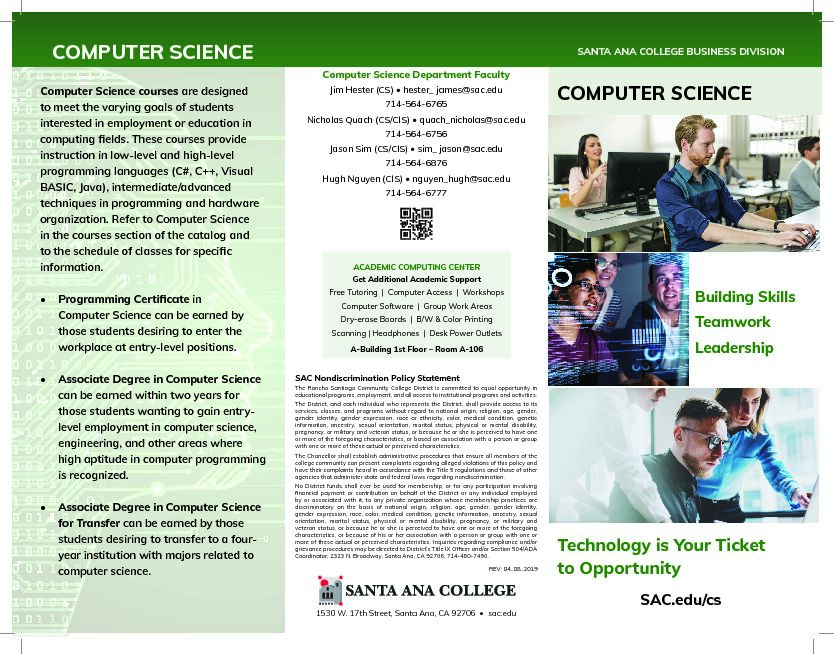[PDF] COMPUTER SCIENCE - Santa Ana College