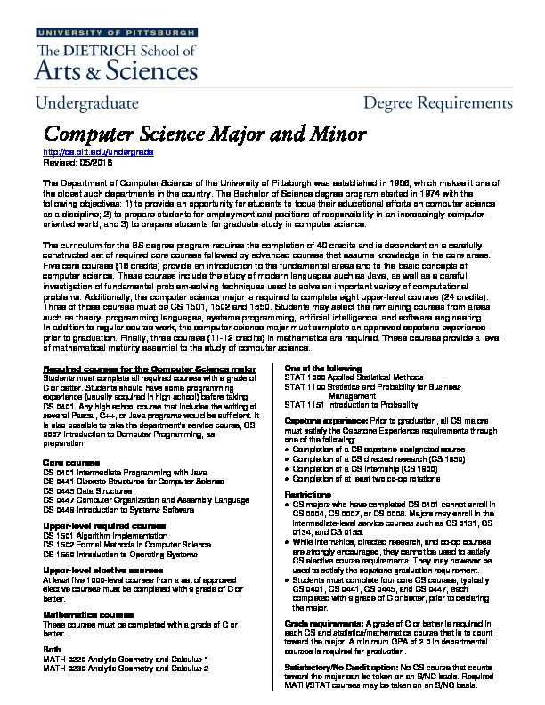 [PDF] Computer Science Major And Minor