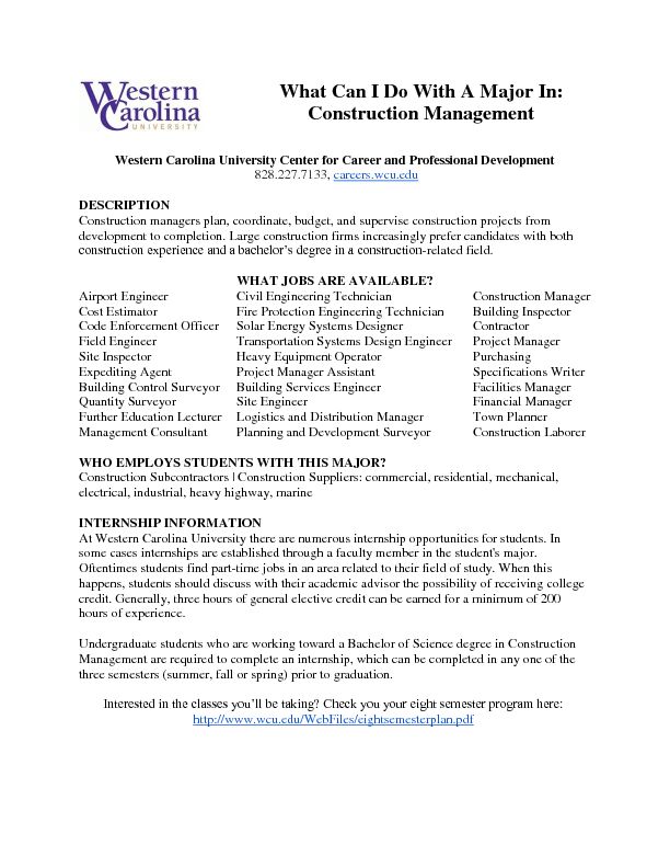 [PDF] What Can I Do With A Major In: Construction Management