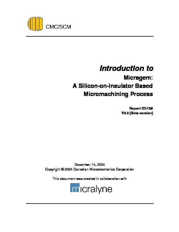 [PDF] Micragem: A Silicon-on-Insulator Based Micromachining Process