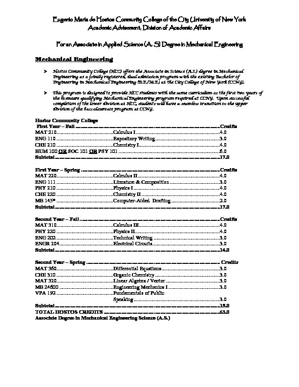 [PDF] Mechanical Engineering - Hostos Community College - CUNY