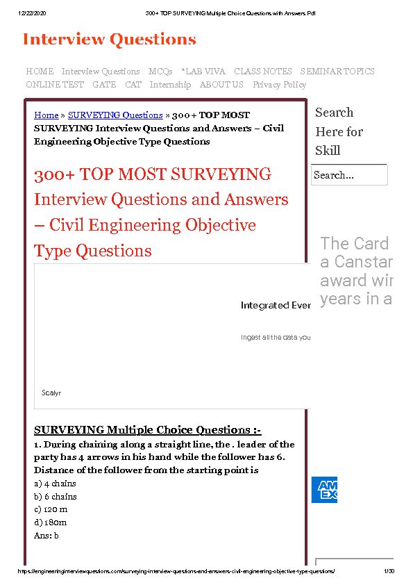 300  TOP MOST SURVEYING Interview Questions and Answers