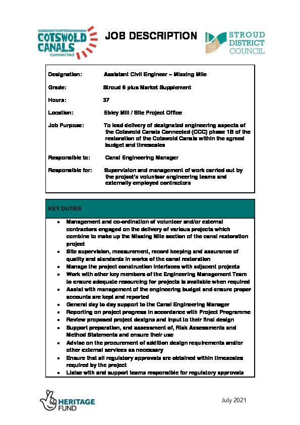 Canal Assistant Civil Engineer Job Description