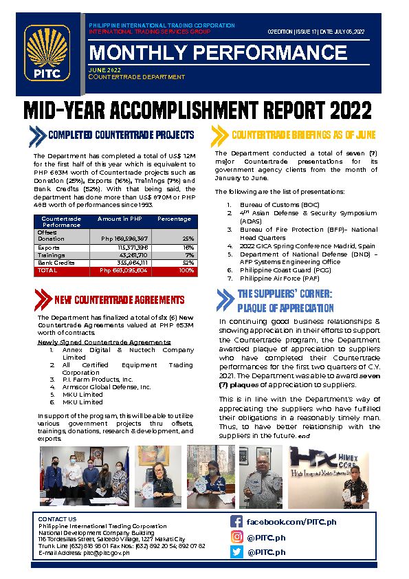 [PDF] MID-YEAR ACCOMPLISHMENT REPORT 2022 - PITC