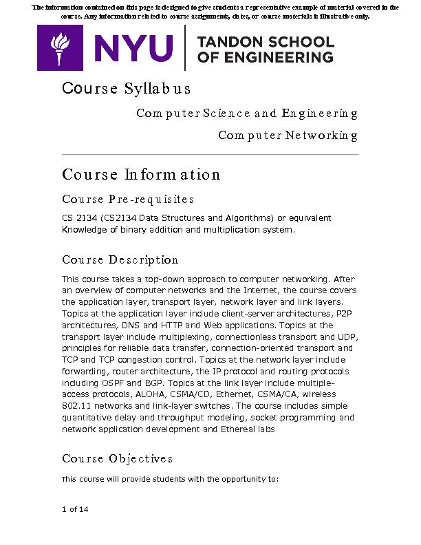 Course Syllabus - Computer Networking