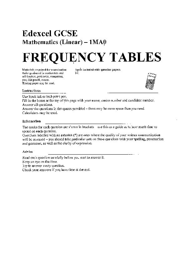 frequency tables - Maths Genie