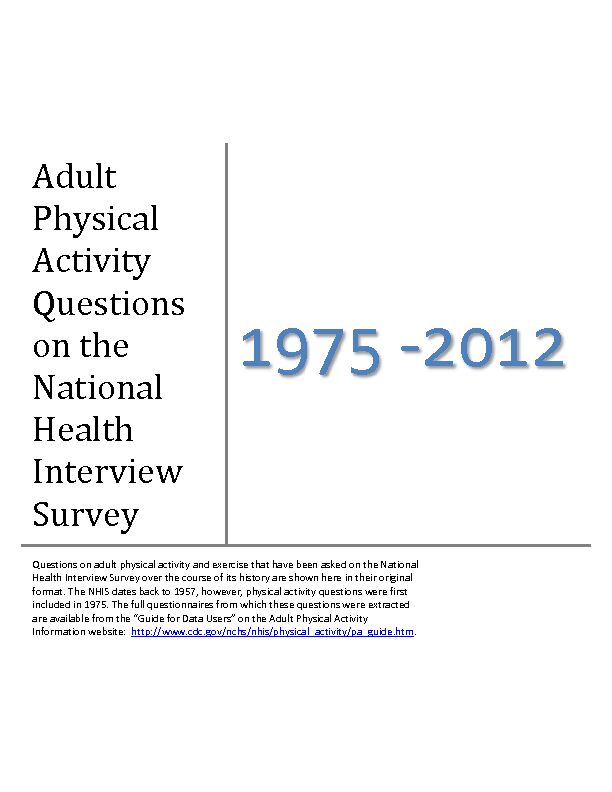 [PDF] Adult Physical Activity Questions on the National Health  - CDC