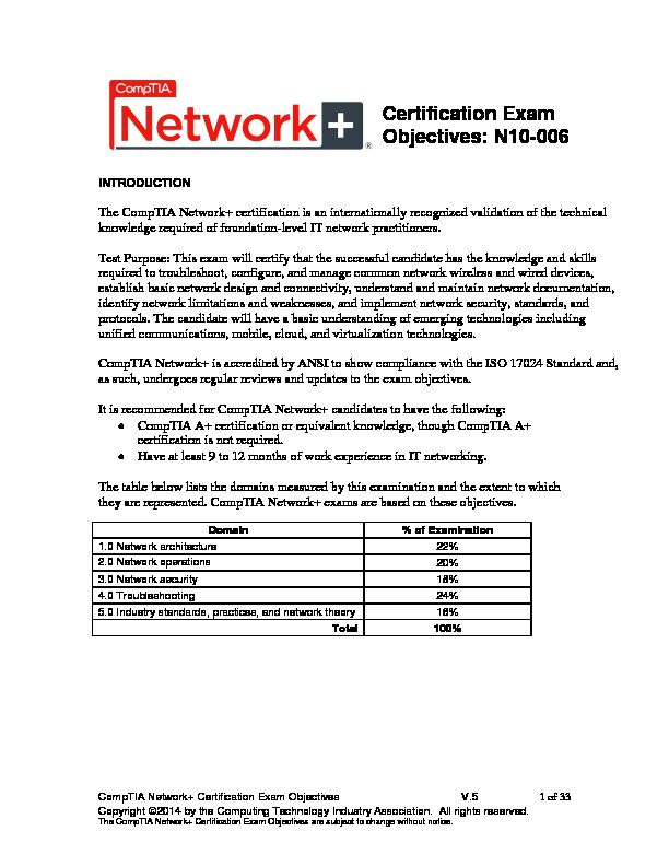[PDF] Certification Exam Objectives: N10-006 - CompTIA