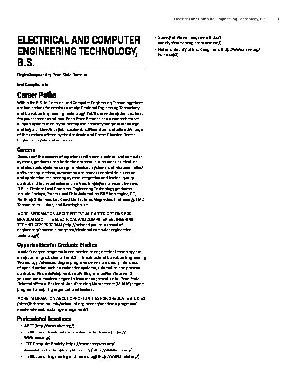 [PDF] Electrical and Computer Engineering Technology, BS - Penn State