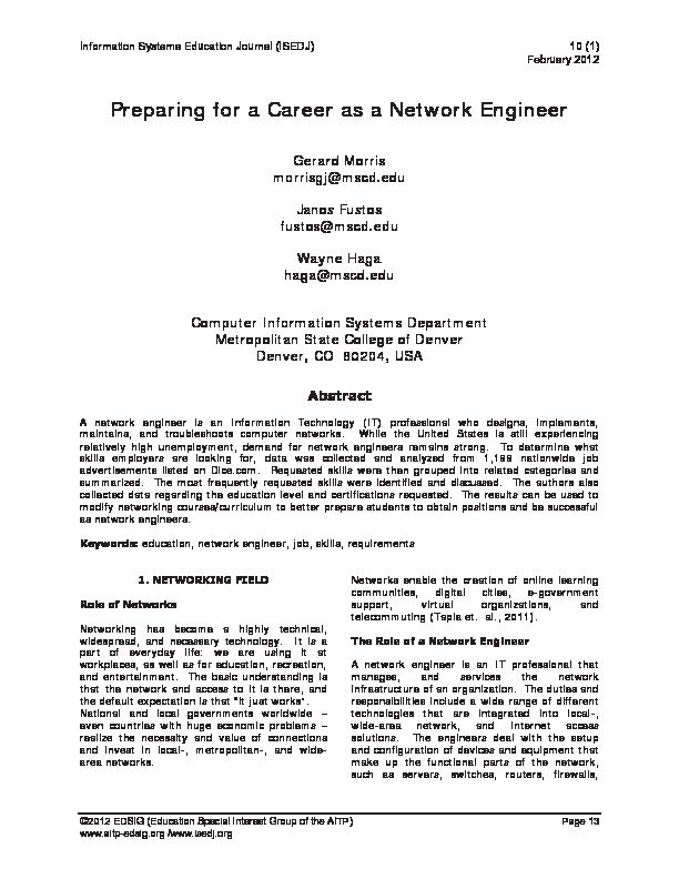 [PDF] Preparing for a Career as a Network Engineer - ERIC