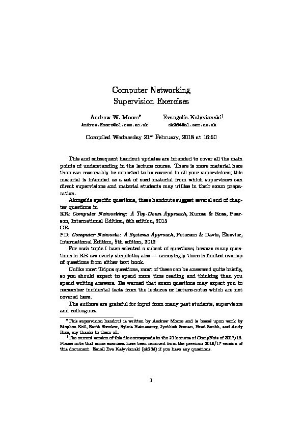 [PDF] Computer Networking Supervision Exercises