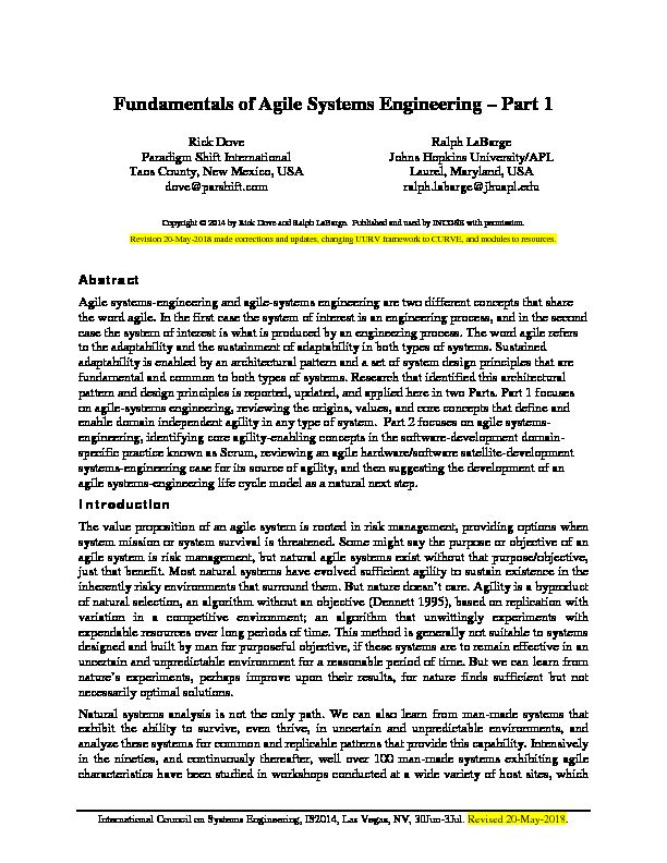 [PDF] Fundamentals of Agile Systems Engineering – Part 1