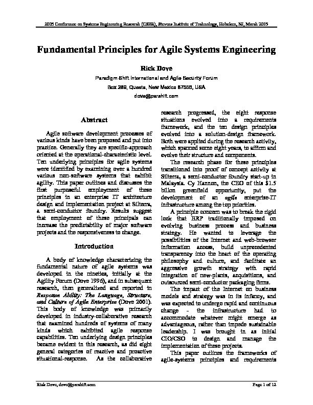 [PDF] Fundamental Principles for Agile Systems Engineering