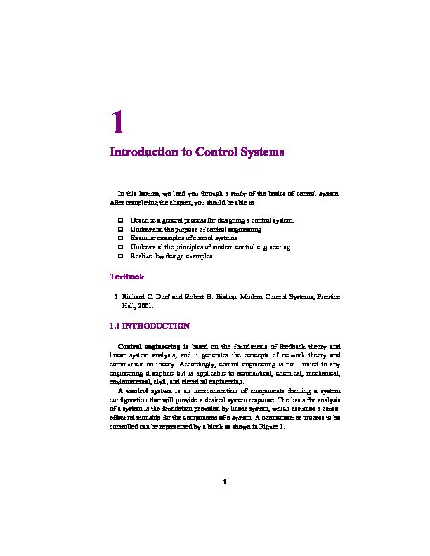 Introduction to Control Systems - University of Ottawa