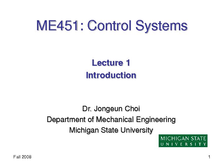 ME451: Control Systems - Michigan State University