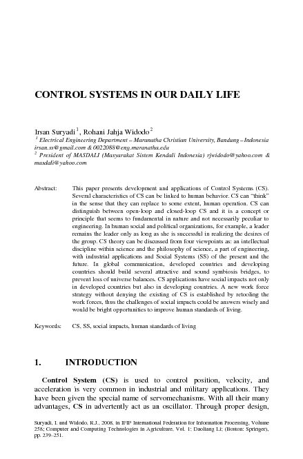 CONTROL SYSTEMS IN OUR DAILY LIFE