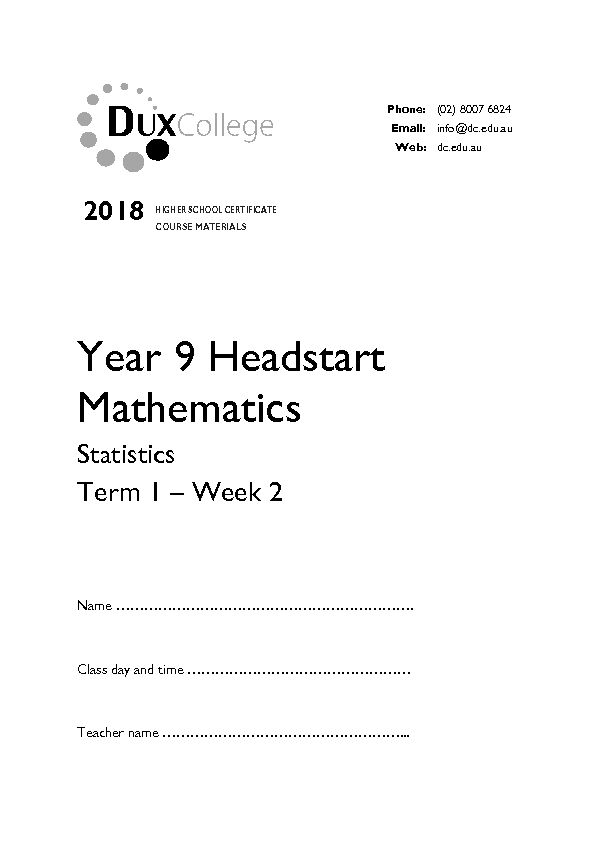 [PDF] Year 9 Headstart Mathematics - Dux College