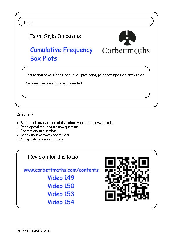 [PDF] Cumulative Frequency - Corbettmaths