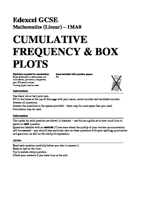 [PDF] CUMULATIVE FREQUENCY & BOX PLOTS - Maths Genie