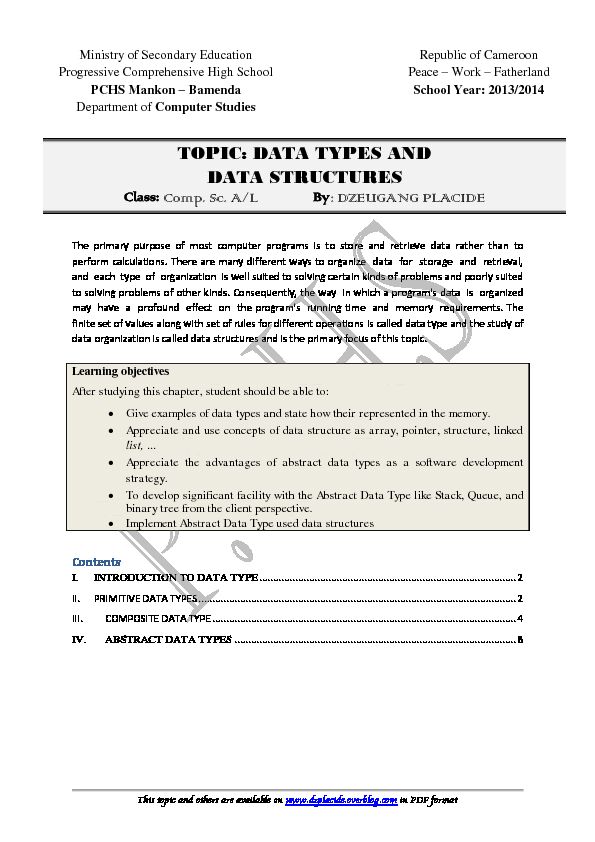 [PDF] TOPIC: DATA TYPES AND DATA STRUCTURES - Over-blog-kiwi