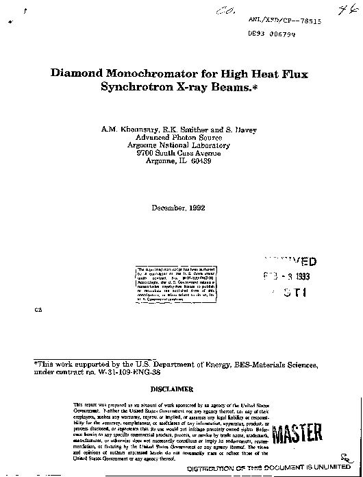 [PDF] Diamond Monochromator for High Heat Flux Synchrotron X-ray