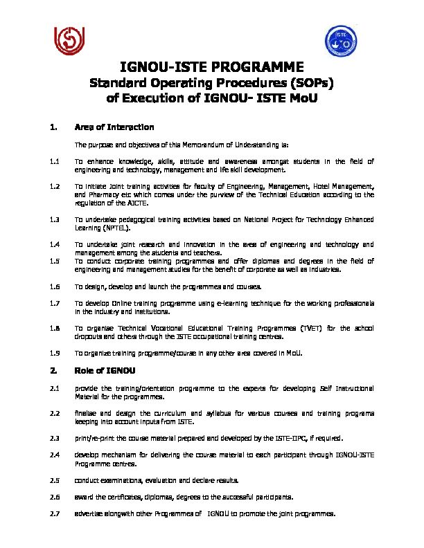 [PDF] IGNOU-ISTE PROGRAMME Standard Operating Procedures