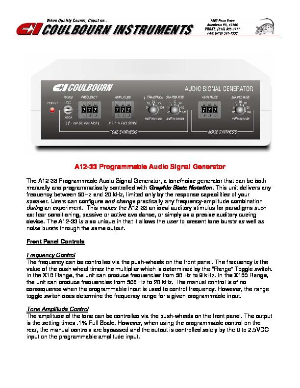 [PDF] A12-33 Programmable Audio Signal Generator - Harvard Apparatus
