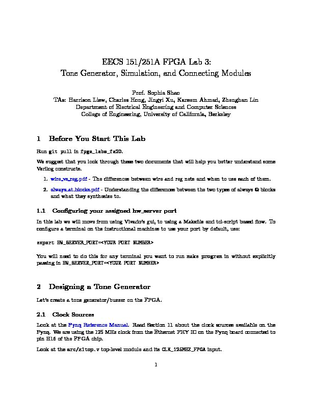 [PDF] EECS 151/251A FPGA Lab 3: Tone Generator, Simulation, and