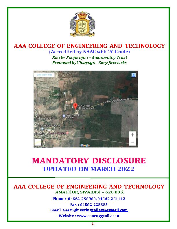 [PDF] MANDATORY DISCLOSURE - aaa engineering college