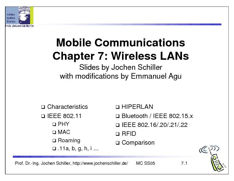 [PDF] Mobile Communications Chapter 7: Wireless LANs