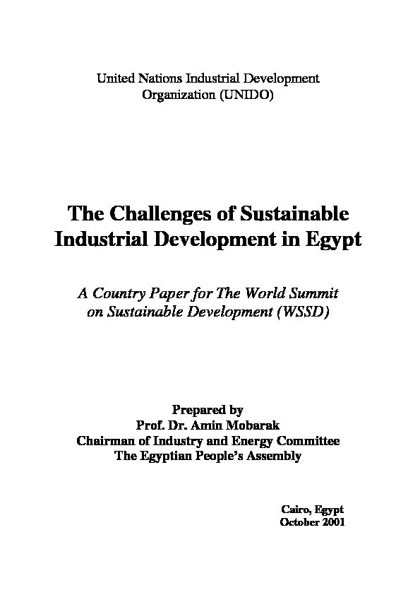 The Challenges of Sustainable Industrial Development in Egypt