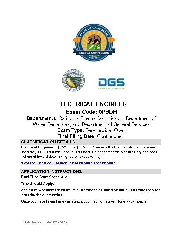 Electrical Engineer examination bulletin.
