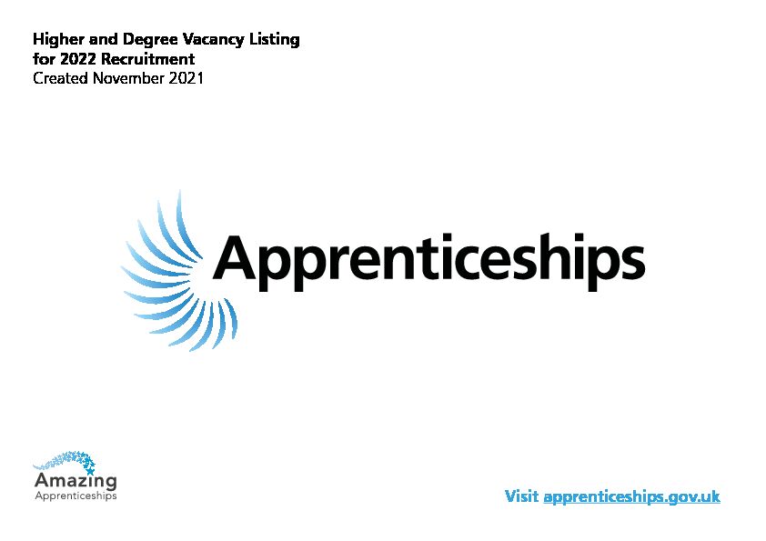 Higher and Degree Vacancy Listing for  - Amazing Apprenticeships