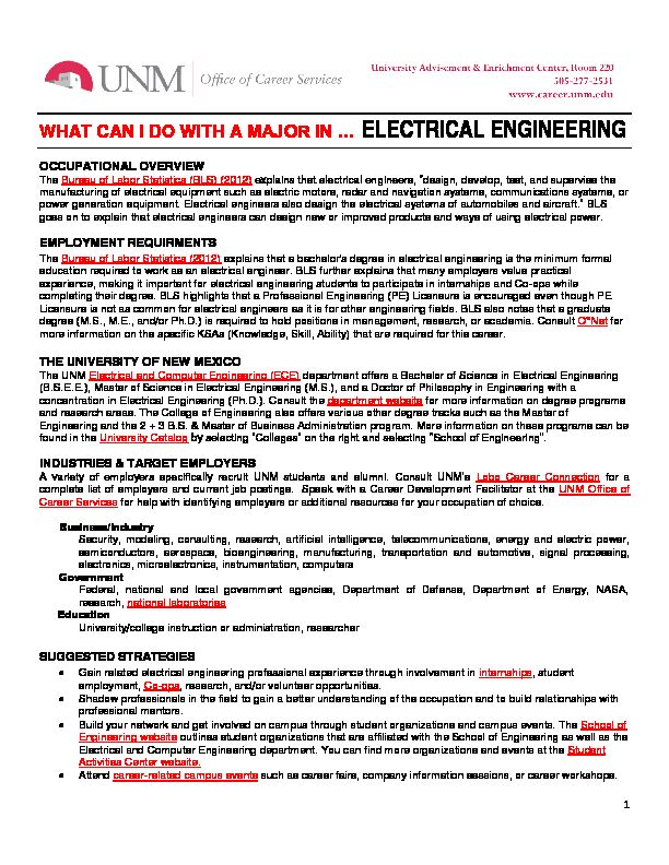 [PDF] ELECTRICAL ENGINEERING - UNM Career Services - The