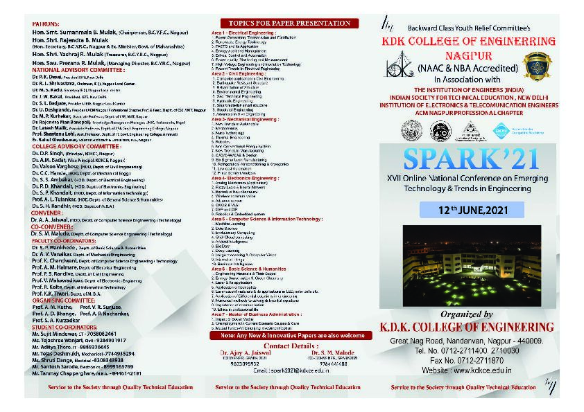 SPARK-2021 Brochure - KDK College of Engineering, Nagpur