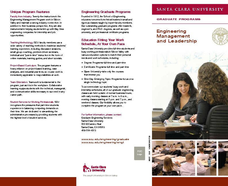 [PDF] Engineering Management and Leadership - Santa Clara University