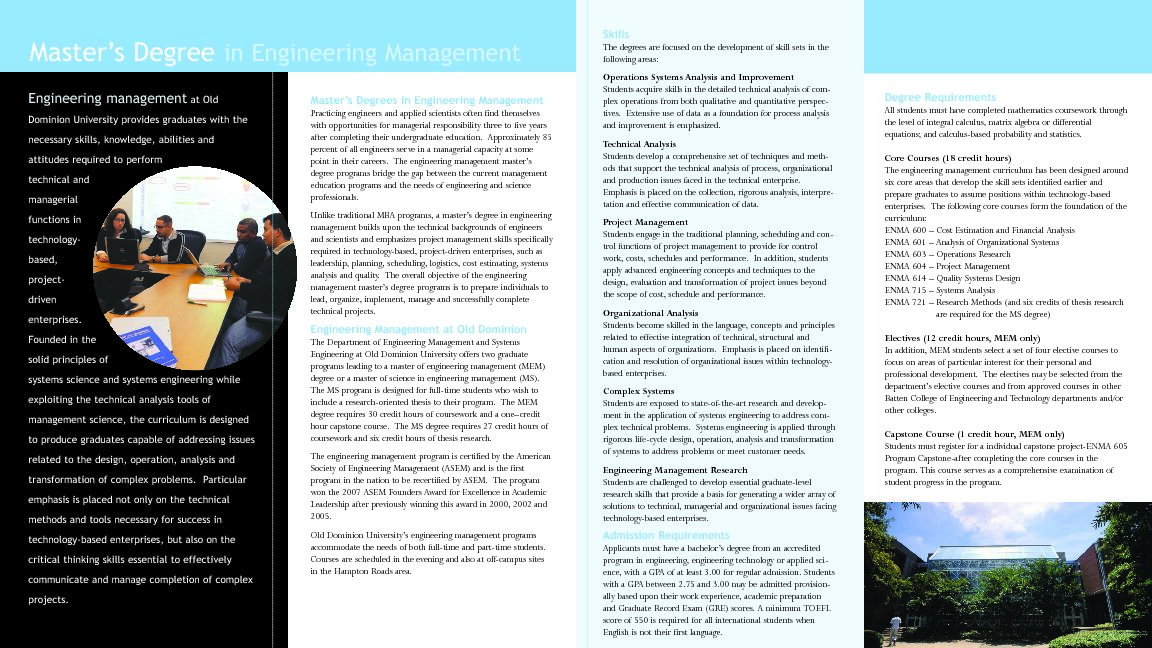 [PDF] Masters Degrees in Engineering Management Brochure