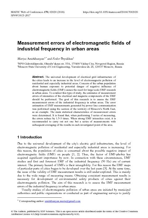 Measurement errors of electromagnetic fields of industrial frequency