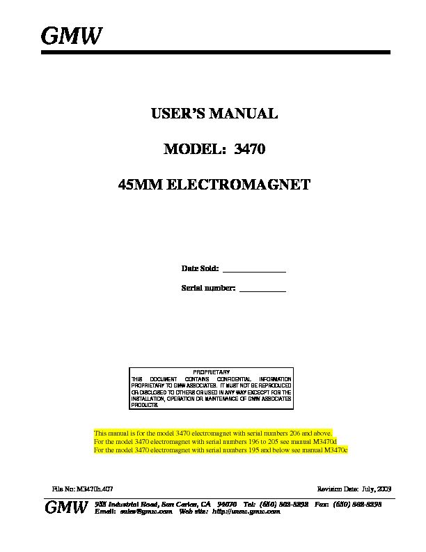 [PDF] USERS MANUAL MODEL: 3470 45MM ELECTROMAGNET