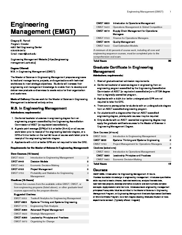 [PDF] Engineering Management (EMGT) - Catalog of Studies