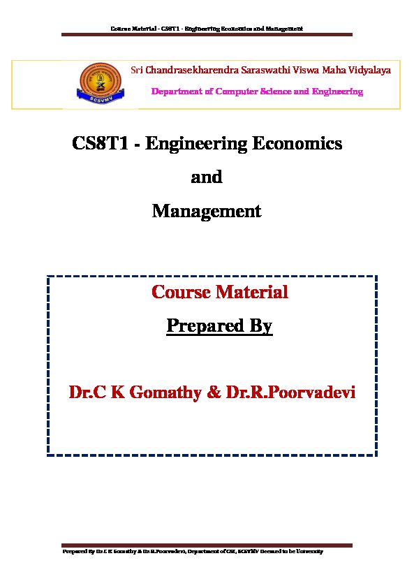[PDF] CS8T1 - Engineering Economics and Management Course Material